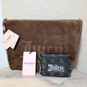 Juicy Couture Brown Cosmetic Pouch with Brown/Black Key Card Wallet